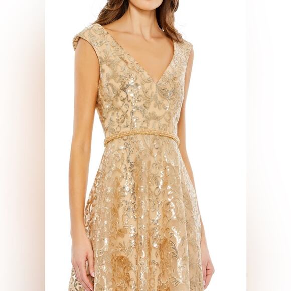 Mac Duggal Gold Sequined V Neck Cap Sleeve Dress 68012 Women’s Sz 6 NWT - Picture 7 of 8